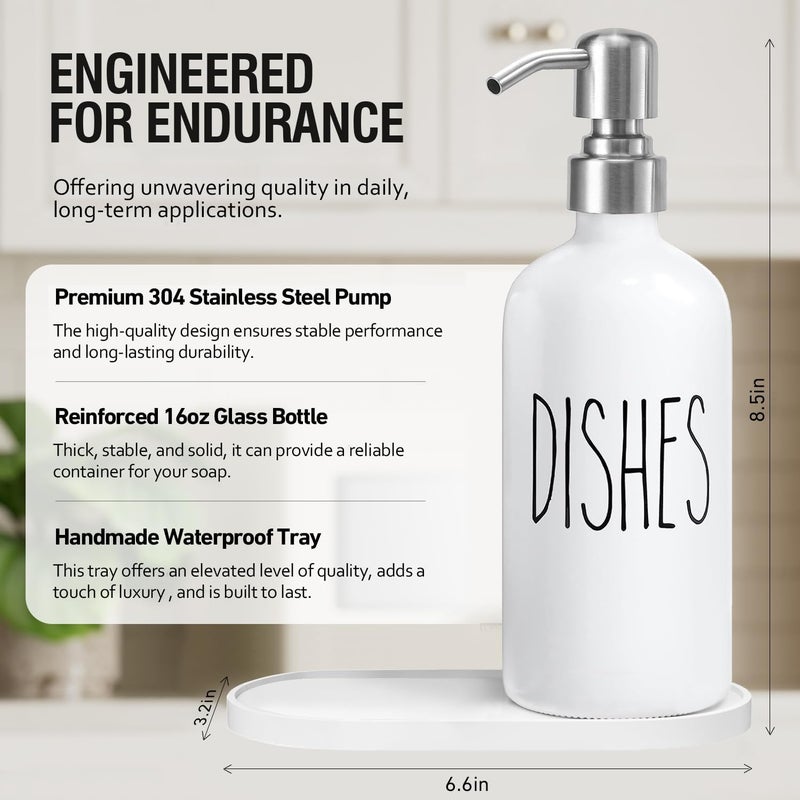 MOMEEMO Soap Dispenser for Kitchen Sink, White Soap Dispenser with Silver Metal Pump, Suitable for Kitchen Decor and Accessories. (White & Silver) - Image 2